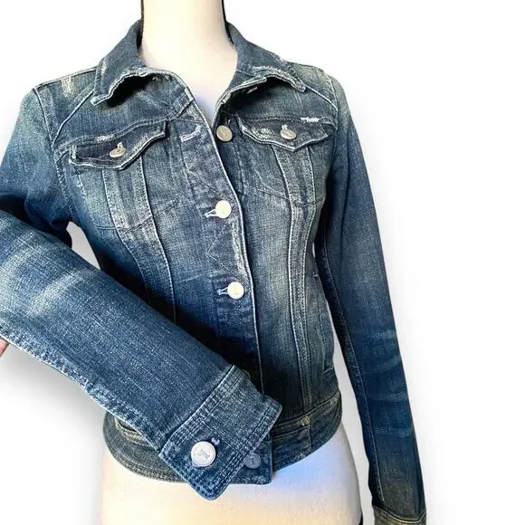 Anthropologie Pilcro Jean Jacket Sz XS Blue Vintage Wash Stretch Denim Trucker - Picture 10 of 12